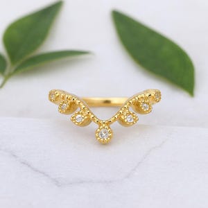 Bande de diamants incurvés au design élégant, bague empilable unique assortie, bague incurvée en or massif 14 carats, cadeaux d&#39;anniversaire, bijoux personnalisés