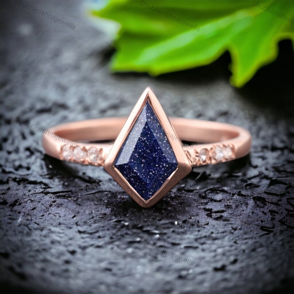 Vintage Galaxy Sandstone Engagement Ring Orion Nebula Promise Ring Kite Cut Bezel Set Promise Jewelry 14K Rose Gold Statement Gift For Women