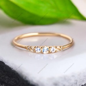 Dainty Blue Moonstone Bridal Ring Minimalist Gold Gemstone Jewelry June Birthstone Gifts 18K Yellow Gold Ring Alternative Fine Jewelry