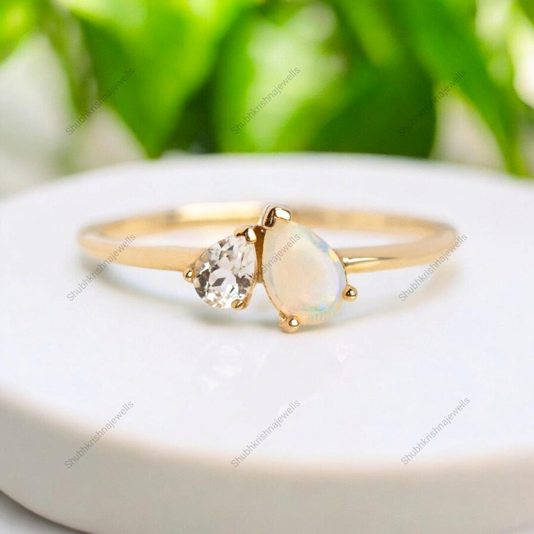 Toi Et Moi Ring Double Stone Engagement Opal Ring 2 Stone Wedding Ring ...