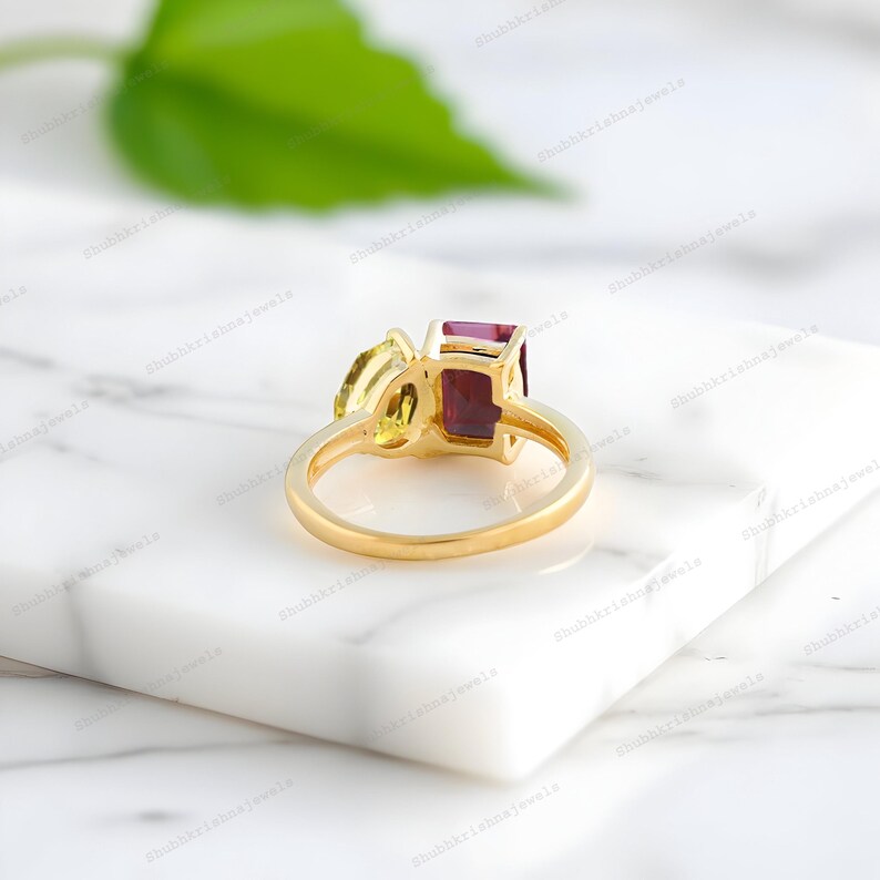 Rubin Citrin Cluster Ring Gelbgold Verlobungsring Toi Et Moi Versprechen Edelstein Geschenke Angepasst Jubiläum Goldring Kostbarer Ring Bild 5