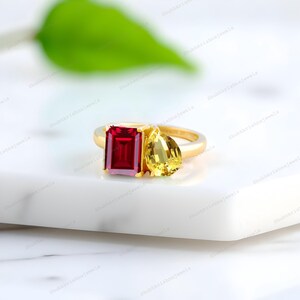 Rubin Citrin Cluster Ring Gelbgold Verlobungsring Toi Et Moi Versprechen Edelstein Geschenke Angepasst Jubiläum Goldring Kostbarer Ring Bild 6