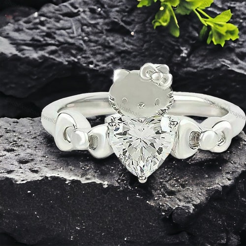 Kitty Inspired Ring, Hello Cute Kitty Diamond Ring, Japanese