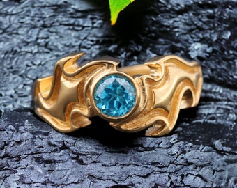 Blue Aquamarine Goku Vegeta Ring Super Saiyan Solitaire Ring Dragon Ball Kakarotto Ring 18K Gold Blue Gemstone Jewelry Promise Gift For Wife