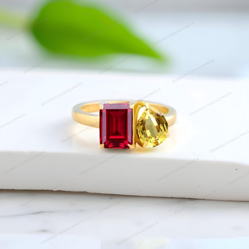 Rubin Citrin Cluster Ring Gelbgold Verlobungsring Toi Et Moi Versprechen Edelstein Geschenke Angepasst Jubiläum Goldring Kostbarer Ring Bild 1