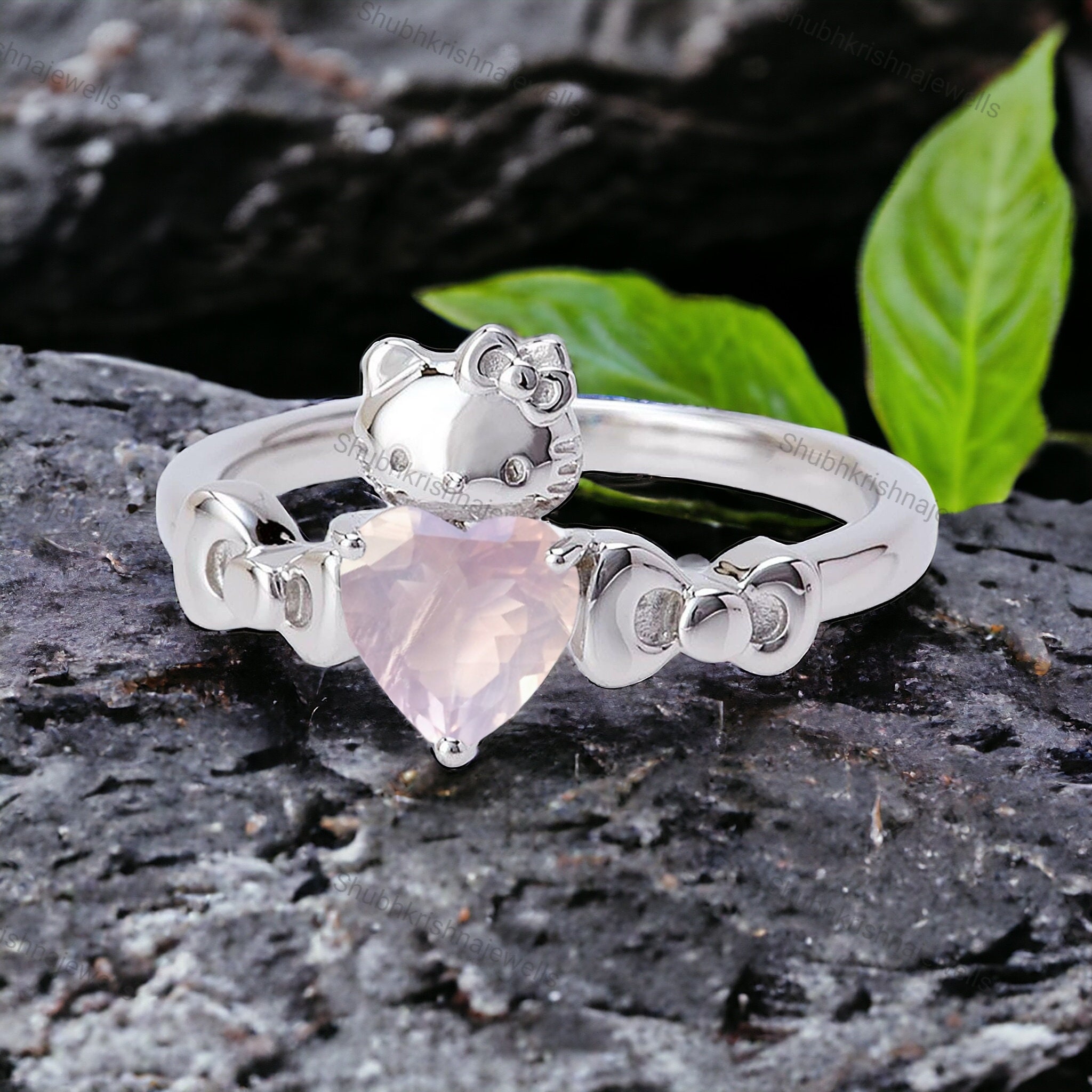 Kitty Inspired Ring Hello Cute Kitty Rose Quartz Ring Japanese