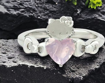 Kitty Inspired Ring Hello Cute Kitty Rose Quartz Ring Japanese
