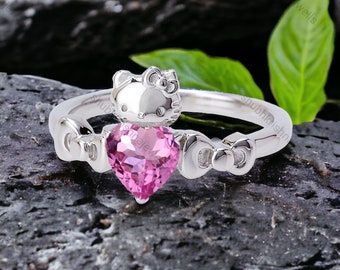 Kitty Inspired Ring Hello Cute Kitty Pink Sapphire Ring Japanese