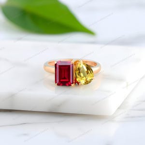 Rubin Citrin Cluster Ring Gelbgold Verlobungsring Toi Et Moi Versprechen Edelstein Geschenke Angepasst Jubiläum Goldring Kostbarer Ring Bild 3