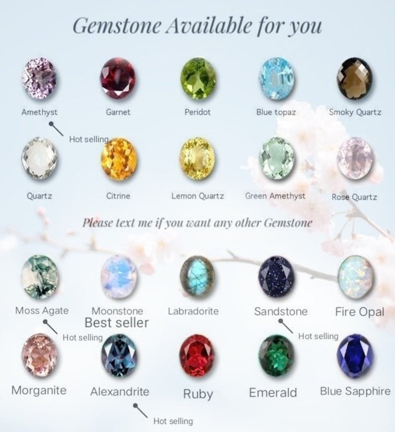 May include: A selection of gemstones, including amethyst, garnet, peridot, and blue topaz, are displayed. The text "Gemstone Available for you" is at the top. Additional gemstones include quartz, citrine, and emerald. The text "Please text me if you want any other Gemstone" is also present.
