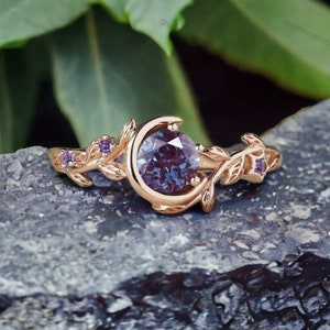 Vintage Alexandrit Verlobungsring 18K Gold Juni Birthstone ring Natur Inspiriert Amethyst Cluster Ring Statement Schmuck Geburtstag Geschenke