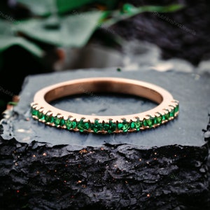 Dainty Emerald Stacking Eternity Ring Micro Pave Emerald Half Eternity Band Delicate Bridal Matching Band Personalize Gift Statement Jewelry