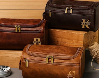 Personalized Leather Toiletry Bag: Engraved Groomsmen Dopp Kit