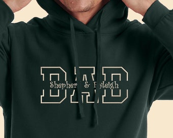 Moletom personalizado para o Dia dos Pais, com nome dos filhos bordado no peito, blusa unissex especial para o Dia dos Pais, presente para o papai.