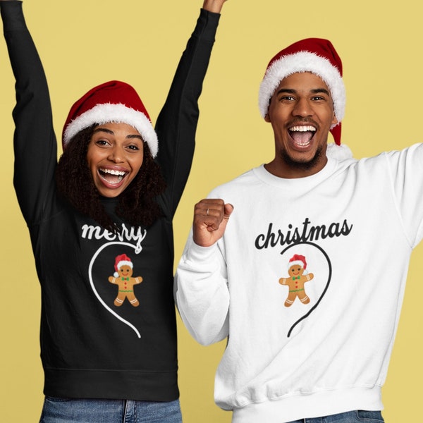 Sweat-shirt joyeux Noël pour couple, pull de Noël Mr et Mme coeurs assortis, hauts de Noël en pain d'épice, cadeaux de réveillon de Noël