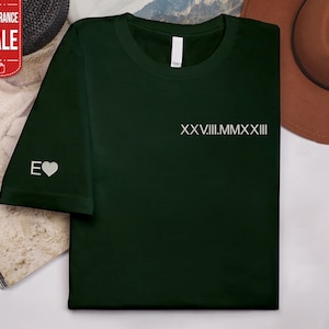 Personalised Roman Numeral Matching Shirt, Embroider T Shirt, Couple Anniversary Date Outfits, Custom Initial Shirt, Next Day Shipping in UK