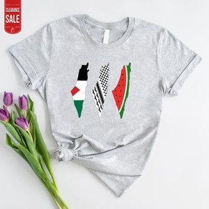 T-shirt de cartes de la Palestine, chemise de cartes de keffieh de drapeau de pastèque de la Palestine, t-shirts confortables à col rond pour adultes, livraison gratuite le lendemain au Royaume-Uni