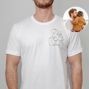 Personalised Dad Portrait Photo Shirt, Custom Outline Sketch from Picture For Dad Shirts, Family Matching Tees, Fathers Day Gift for New Dad