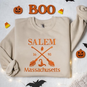 Salem Halloween Embroidered Sweatshirt, Witchy Spooky Season Fall Sweater, Halloween Gift for Her, Halloween Vibes Jumpers, Autumn Fall Gift