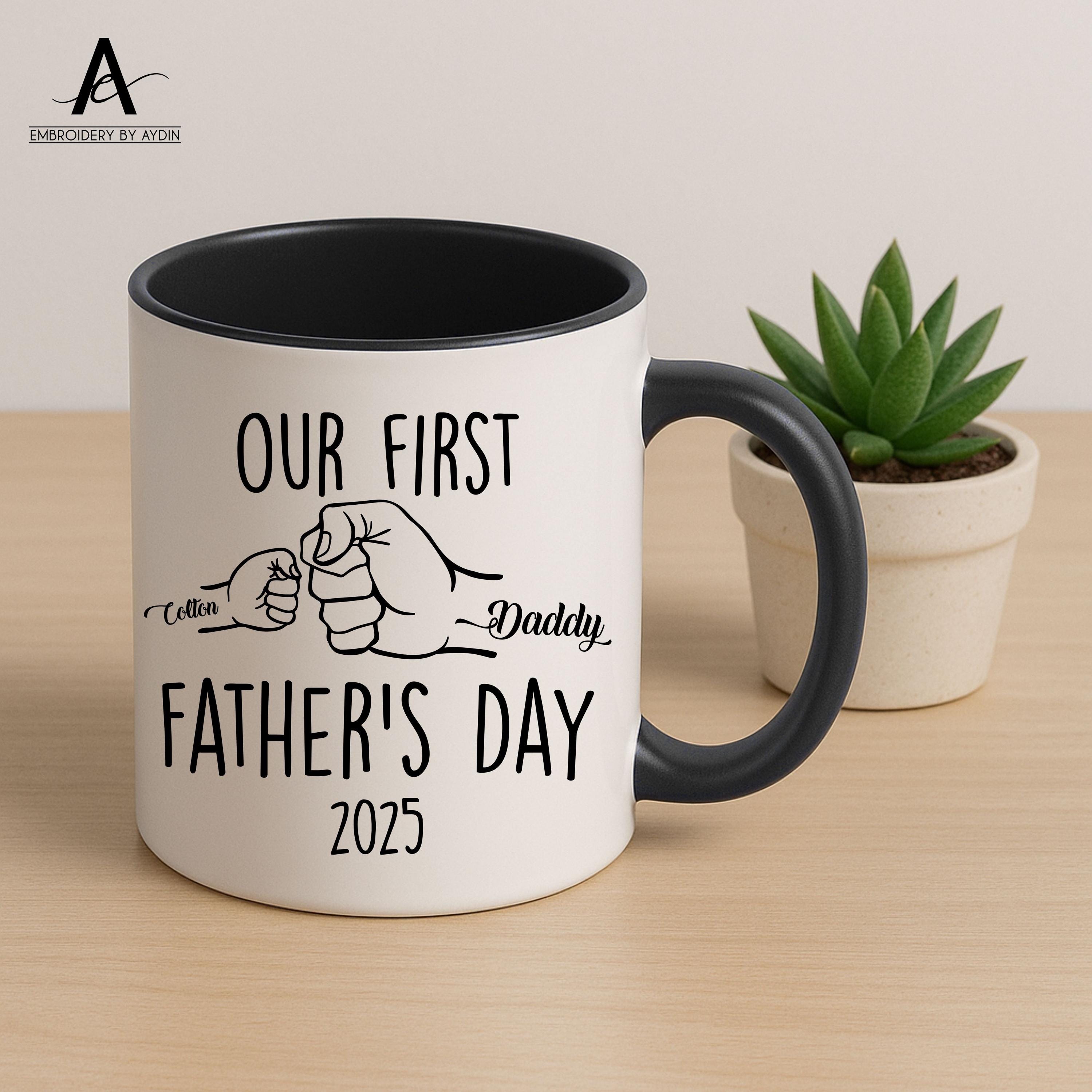 Personalised First Fathers Day Mug, Custom Dad Fist Bump Mugs, New
