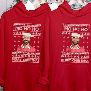 Mo Ho Ho Merry Xmas Hoodies, Mo Salah hässlicher Weihnachtspullover, Mo Salah Lustiger Weihnachtspullover, Weihnachtsoutfit für The Reds