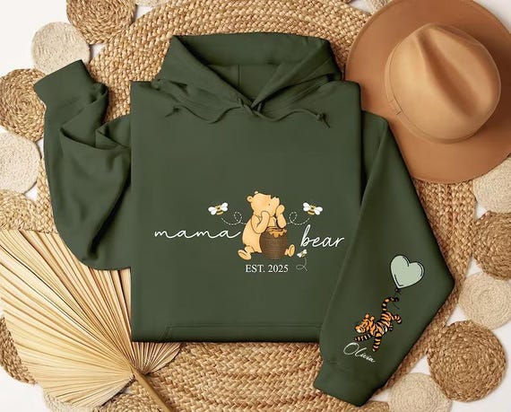 Personalised Mama Bear Hoodie, Mum Hoodies with Kids Names, Mother's Day Gifts for Her, Mom Bear Printed Jumpers, Pregnancy Gift for New Mom