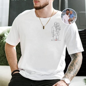 Dad Portrait from Photo T-Shirts, Personalised Kids Name Father's Day Shirts, Printed Outline Shirt, Dad Gifts, Grandpa Gifts, Gifts for Him