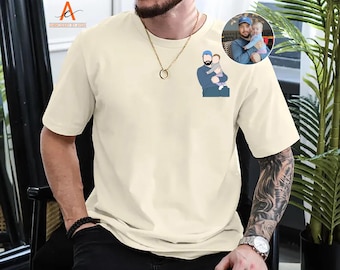 Custom Family Portrait Dad Shirt, Personalised Photo Sketch Shirts For Him, Father’s Day Gifts, Faceless Photo Tee Tops, Gifts for New Dad