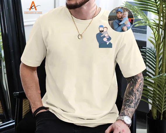 Custom Family Portrait Dad Shirt, Personalised Photo Sketch Shirts For Him, Father’s Day Gifts, Faceless Photo Tee Tops, Gifts for New Dad
