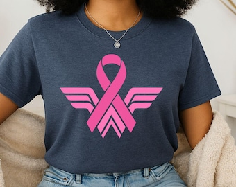Camiseta con lazo contra el cáncer para mujer, camiseta de concientización sobre el cáncer de mama, camiseta con lazo rosa, regalo para sobrevivientes de cáncer, apoyo a mujeres fuertes, regalos para ella