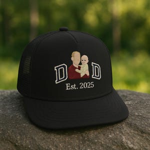 Personalised Dad Portrait Embroidered Hat, Father&#39;s Day Gift for Dad, Custom Dad Photo Truckers Cap, Gift for Him, New Dad Family Photo Caps