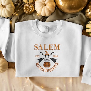 Salem Massachusetts Embroidered Sweatshirt, Halloween Trendy Autumn Crewneck, Vintage Salem Sweatshirt, Spooky Season Unisex Sweatshirt