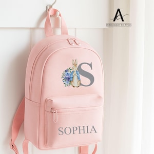 Personalised Kids Backpack, Back to School Gift, Custom Name and initial Bunny Bag, School Rucksack for Kids, Gift for Daughter,Gift for Her