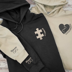 Custom Embroidered Initial Matching Hoodie, Personalised Roman Numeral Date Wife Jumper, GF BF Matching Hoody for Couples, Gift for Partner