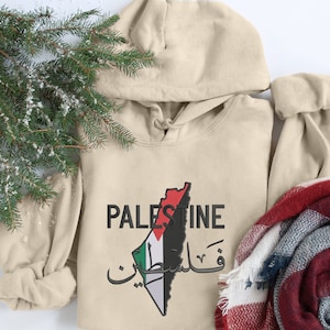 Sweats à capuche brodés avec drapeau de la carte de la Palestine, pull pull avec nom de calligraphie arabe de la Palestine, pull unisexe tailles adultes, vêtements Palestine