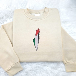 Pull carte drapeau de la Palestine, sweat-shirt col rond broderie Palestine, pull unisexe adulte, vêtements Palestine, broderie de Aydin