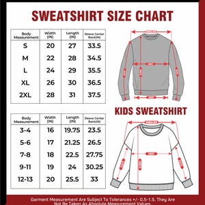 Peut inclure: Tableau des tailles de sweat-shirts avec mesures du corps, de la largeur, de la longueur et des manches en pouces. Comprend des guides des tailles de sweat-shirts pour adultes et enfants. Le tableau montre &eacute;galement des sch&eacute;mas.