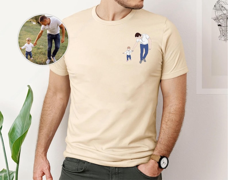 Custom Family Portrait Dad Shirt, Personalised Photo Sketch Shirts For Him, Father’s Day Gifts,