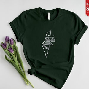 Palestine Map Outline Al Aqsa Embroidery T Shirts, Palestine Masjid AL Aqsa Crewneck Shirt, Adults Sizes Tee Tops, Next Day Free Shipping UK