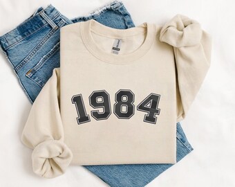 Sweat-shirt brodé personnalisé de l'année, pull à col rond personnalisé pour l'année de naissance, pull pour anniversaire de petit ami, 30e anniversaire, cadeaux de Noël