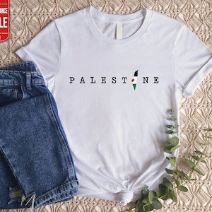 T-shirts imprimés Palestine, chemises ras du cou avec drapeau de la carte de la Palestine, t-shirts Palestine tailles adultes, vêtements Palestine, expédition le jour suivant au Royaume-Uni