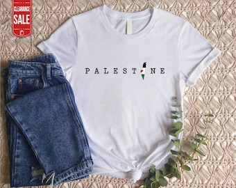 Palestine Printed Tshirts, Palestine Map Flag Crewneck Shirts, Palestine Adults Sizes Tee Tops, Palestine Clothing, Next Day Shipping in UK