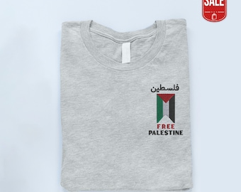 T-shirts met geborduurde vlag Palestina, Palestina geborduurd vlagshirt met monogram, volwassenen maten T-shirts met ronde hals, volgende dag gratis verzending VK