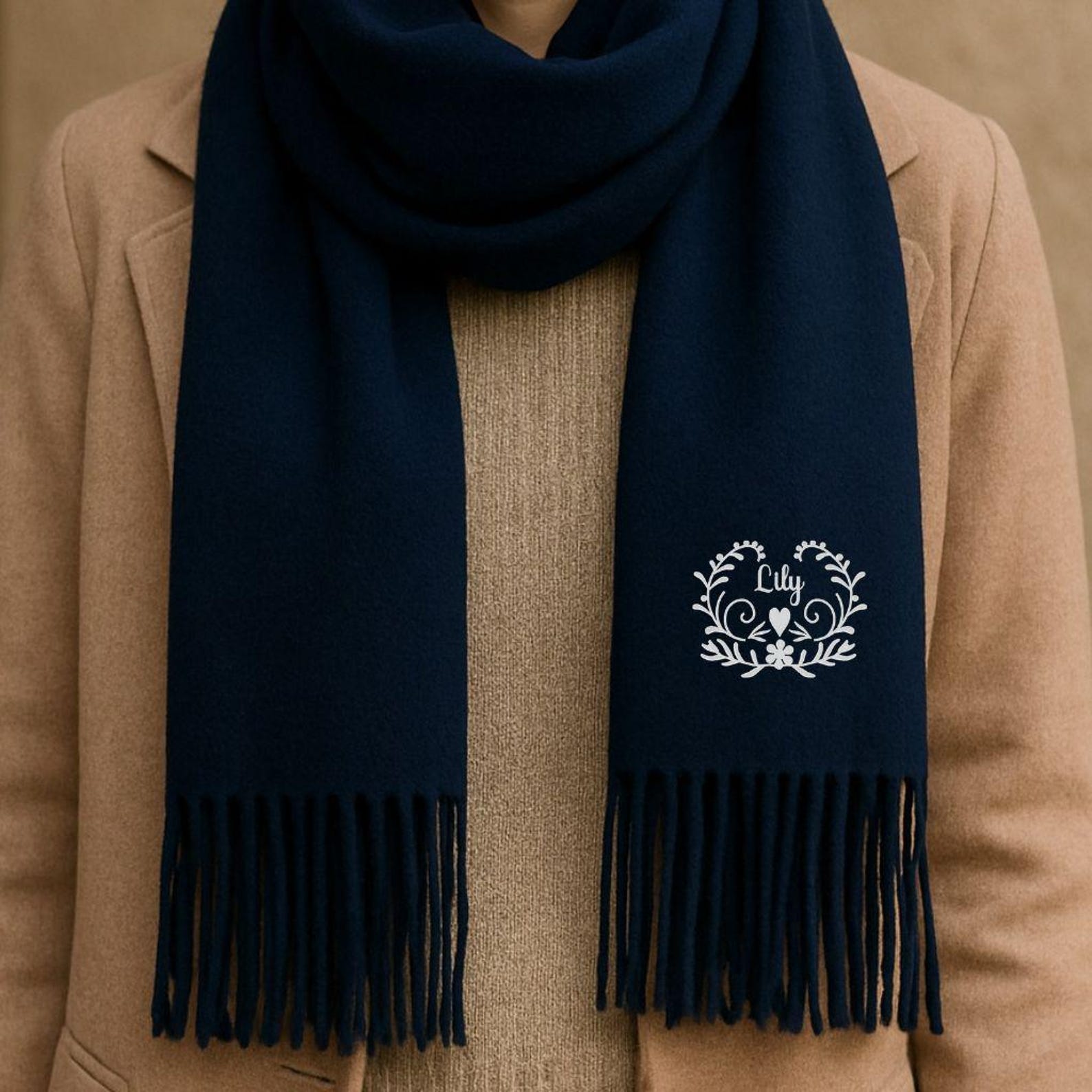 Initial Scarf Personalized Name Embroidered Winter Scarf, Custom Initial Monogram ...