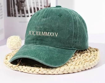 Personalisierte römische Ziffer Kappe, gestickter Jahrestag Datum Hut, Vintage Papa Kappe, passendes Paar Geschenk, spezieller Hochzeitshut, Paar Geschenke