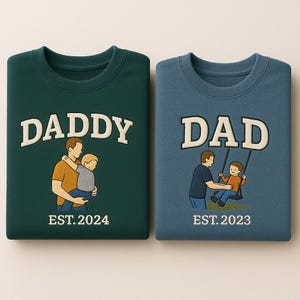 Custom Embroidered Dad Portrait Sweatshirt, Personalised Family Photo Sketch Jumper, Father’s Day Gift for Him – New Dad Gift, Grandpa Gifts