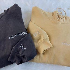 Couple Matching Roman Numeral Hoodie, Custom Embroidered Initial With Date Anniversary Wife Hoody, Birthday Wedding GF BF Matching Jumpers