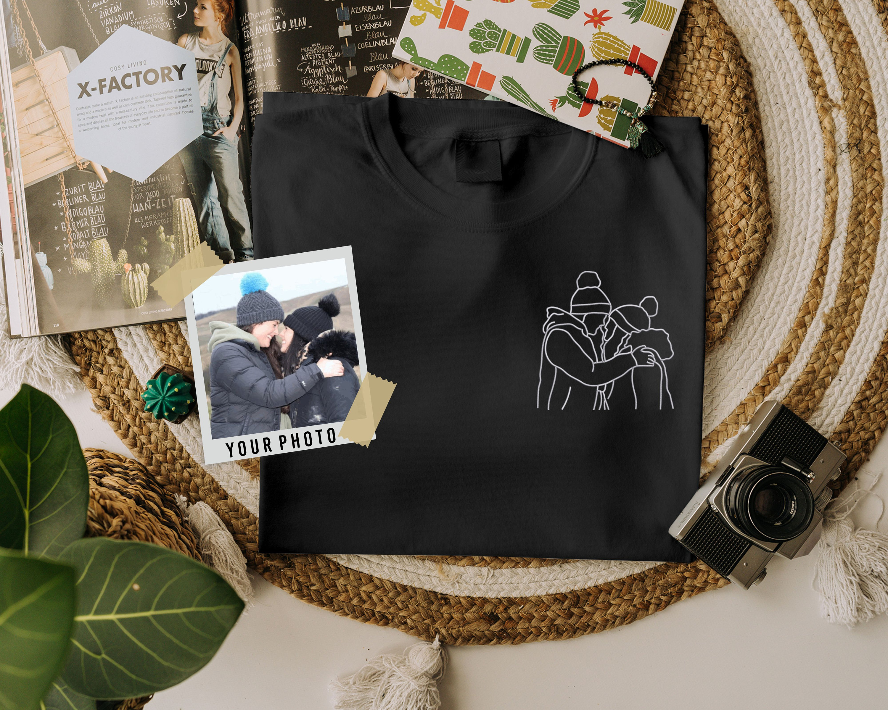 Embroidered Dad Portrait Photo Tshirt, Custom Outline Sketch from Picture Shirt, Personalised Family Matching Tee, Father Day Gift for Daddy
