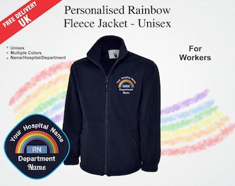 Personalised Nurse Rainbow Fleece Jacket, Embroidered Hospital Department Name Fleece, Healthcare Workers Zip Up Uniforms, UK Free Shipping