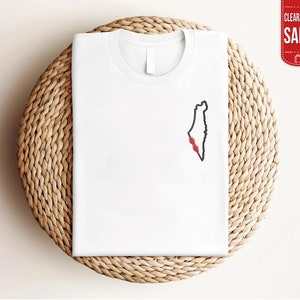 T-shirts à broder avec contour de la carte de la Palestine, chemise à col rond avec monogramme design Palestine, t-shirts confortables tailles adultes, livraison gratuite le lendemain au Royaume-Uni